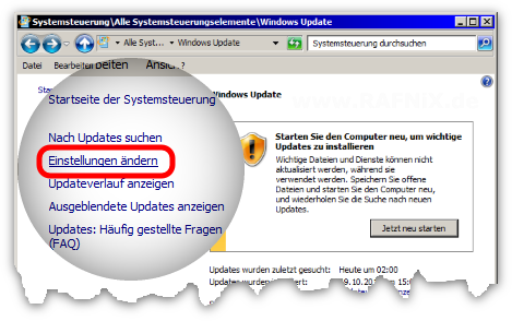 Windows 7 - Update Einstellungen ändern